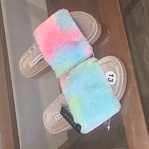 NWT Tahari girls fluff glitter slides size 13